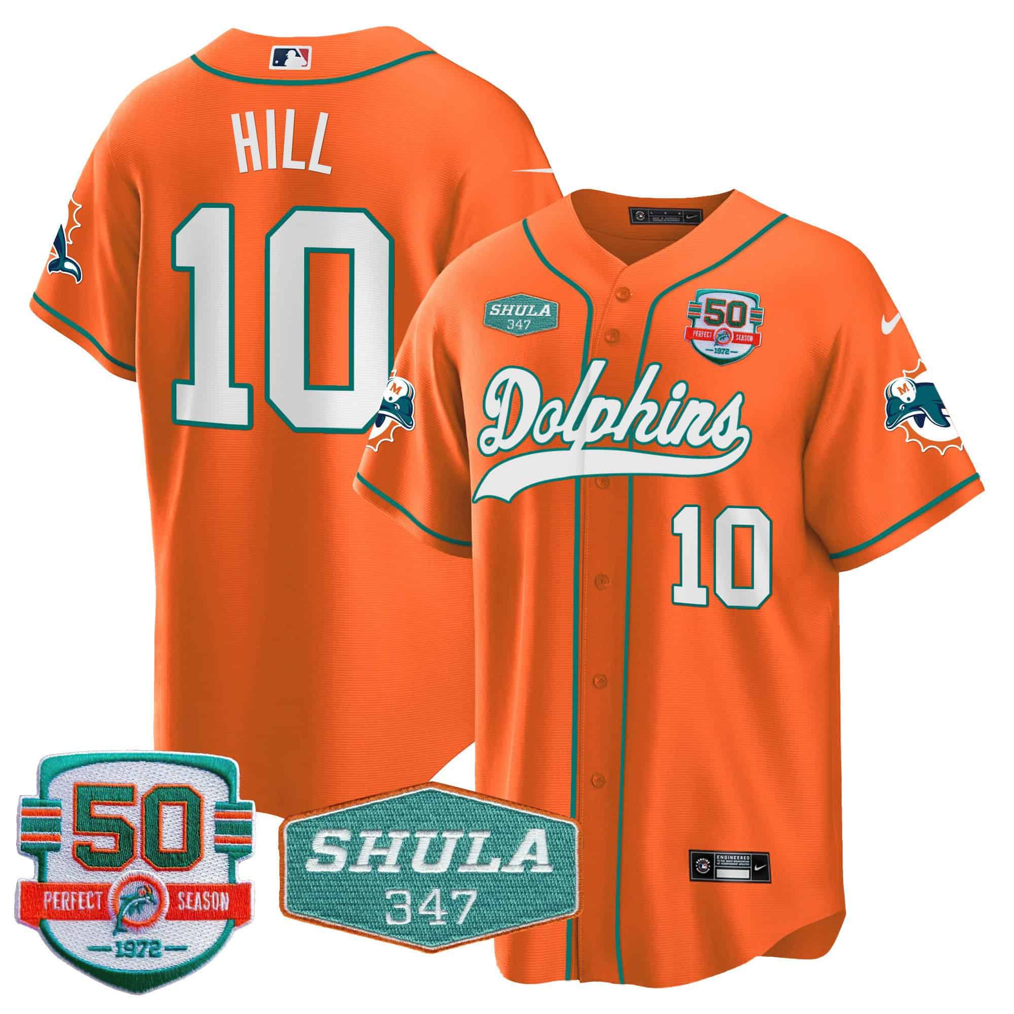 Men Miami Dolphins #10 Hill Orange 2024 Nike 50th Don Shula Memorial Patch Baseball NFL Jersey->indianapolis colts->NFL Jersey